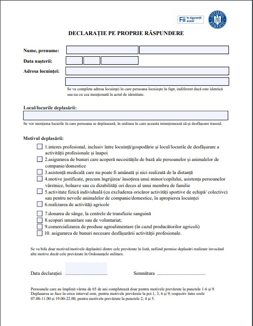 declarație pe proprie răspundere