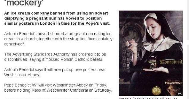 O calugarita insarcinata, dintr-o reclama la inghetata, supara Papalitatea