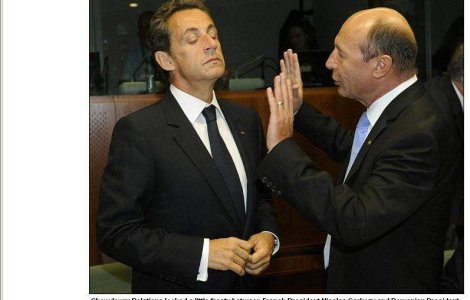 "Intalnire glaciala intre dispretuitorul Sarkozy si Basescu"