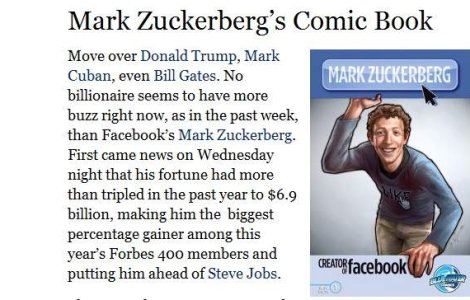 Fondatorul Facebook, personaj de benzi desenate