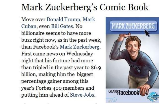 Fondatorul Facebook, personaj de benzi desenate