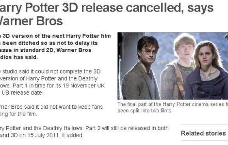 Urmatorul film din seria "Harry Potter" nu va fi 3D