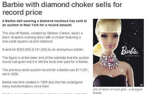Barbie cu diamante, vanduta la pret record