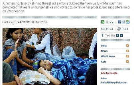 O indianca se afla in greva foamei de zece ani