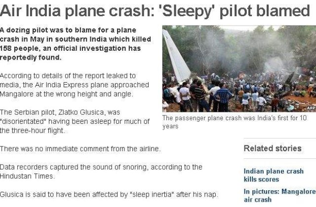 India: Accident aviatic provocat de un pilot "somnoros"
