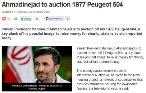 Mahmoud Ahmadinejad isi liciteaza masina din &#39;77