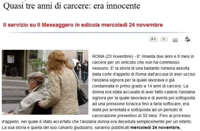 Italia: O romanca, inchisa pe nedrept, aproape 3 ani