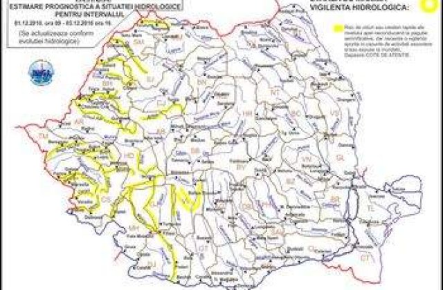 Cod galben de inundatii in 13 judete