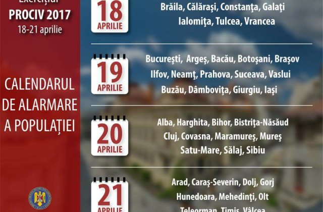 Sirenele care anunta situatiile de urgenta vor fi testate miercuri in Bucuresti si in alte 13 judete