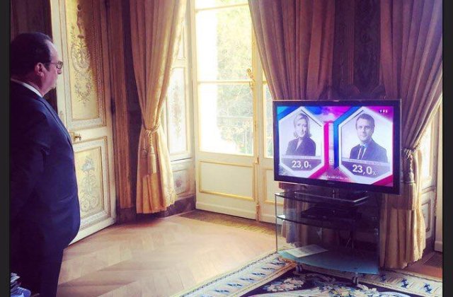 Francois Hollande l-a felicitat intr-o convorbire telefonica pe Emmanuel Macron