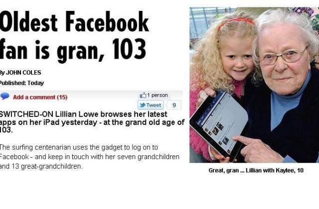 Cea mai batrana utilizatoare Facebook are 103 ani