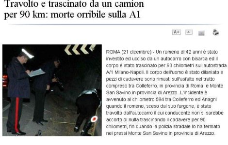 Roman tarat 90 de km pe autostrada, de camionul care l-a lovit