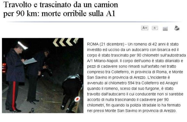 Roman tarat 90 de km pe autostrada, de camionul care l-a lovit