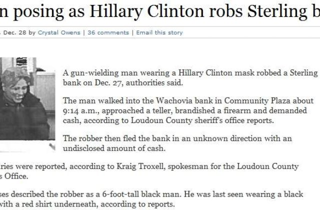 Jaf armat, mascat cu figura lui Hillary Clinton