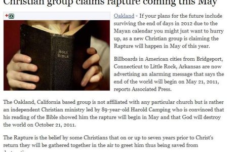 Un grup de crestini anunta Apocalipsa in curand