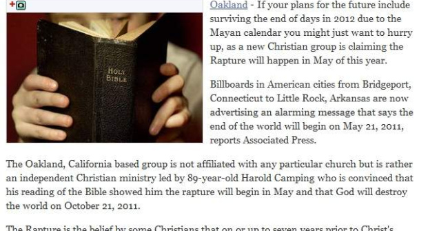 Un grup de crestini anunta Apocalipsa in curand
