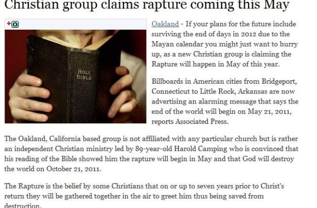 Un grup de crestini anunta Apocalipsa in curand