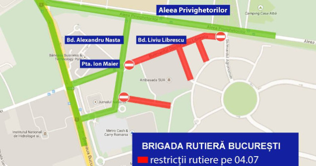 Restrictii de circulatie in Capitala pentru evenimentele organizate cu prilejul Zilei SUA