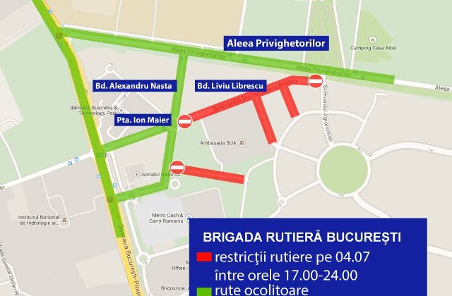Restrictii de circulatie in Capitala pentru evenimentele organizate cu prilejul Zilei SUA