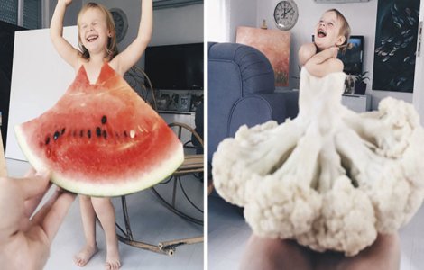 O mamica isi "imbraca" fetita in mancare si flori