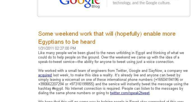 Google sare in ajutorul protestatarilor "cenzurati" din Egipt
