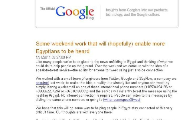 Google sare in ajutorul protestatarilor "cenzurati" din Egipt