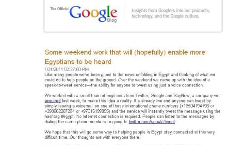 Google sare in ajutorul protestatarilor "cenzurati" din Egipt