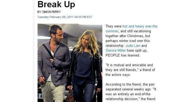 Jude Law si Sienna Miller s-au despartit