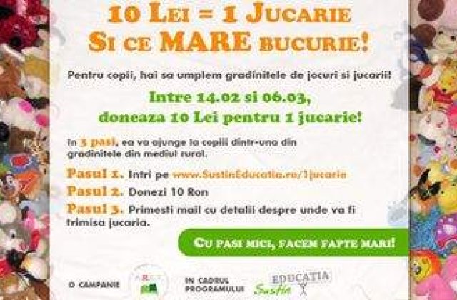 "10 Lei = 1 Jucarie" si o bucurie pentru copiii din mediul rural