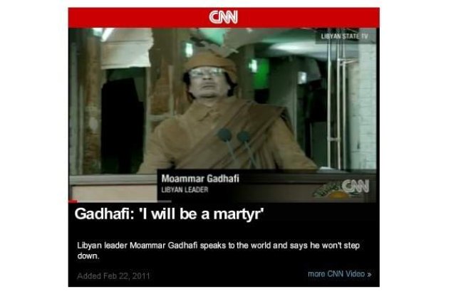 [VIDEO]  Kadhafi: "Voi ramane lider al revolutiei. Este tara mea!"