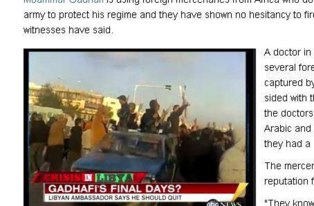 Libia: Mercenarii lui Gaddafi "omoara oameni cu sange rece"