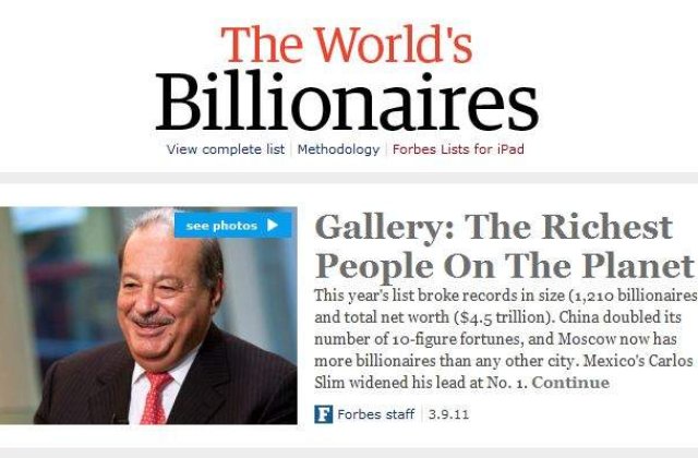 Topul miliardarilor lumii in 2011