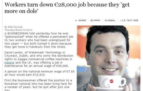 Dublin: Un roman a refuzat un job, de dragul asistentei sociale