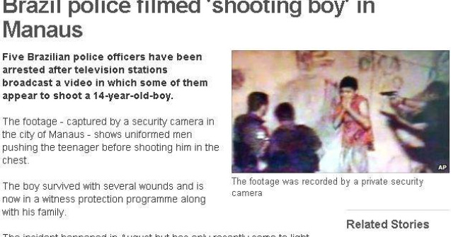  Video  Brazilia: Copil de 14 ani impuscat in piept de politisti
