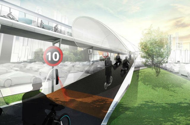 Solutia BMW la problema traficului: drumuri suspendate doar pentru biciclete electrice