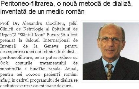 Dializa fara aparat: O inventie romaneasca premiata la Geneva