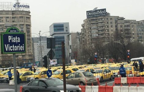 Protestul transportatorilor: Sute de taxiuri si microbuze, in Piata Victoriei