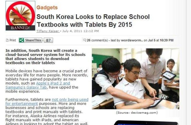 Coreea de Sud inlocuieste cartile din scoli, cu tablete