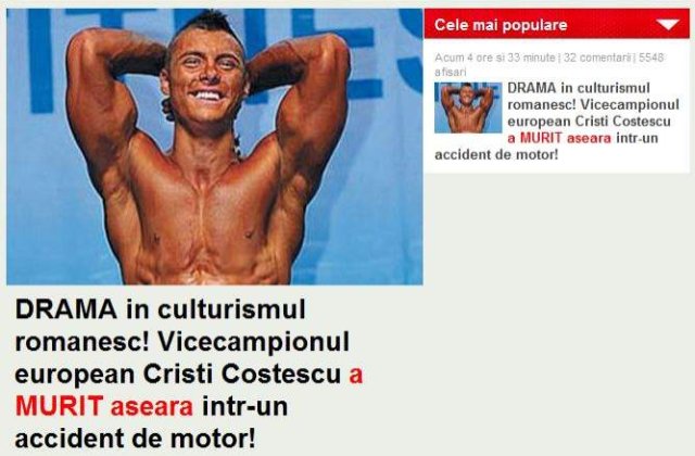 [VIDEO]  Triplu campion national la culturism, mort intr-un accident de motocicleta