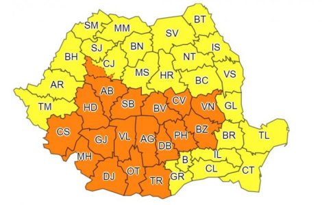 18 judete, sub Cod portocaliu de ploi torentiale. Cod galben in restul tarii, inclusiv in Bucuresti