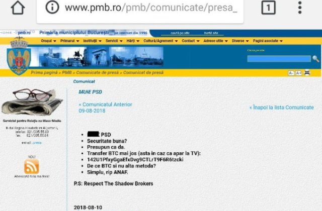 Site-ul Primariei Capitalei a fost tinta unui atac informatic