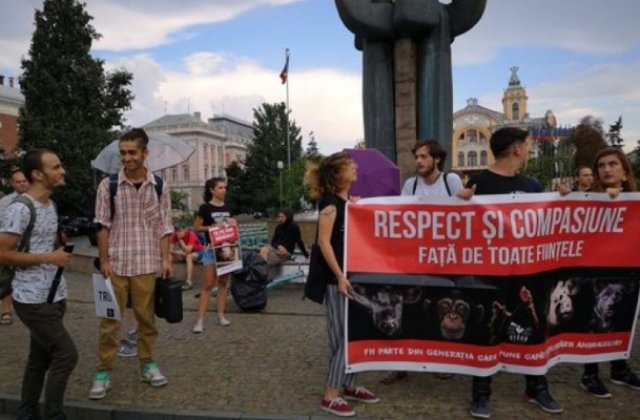 Miting la Cluj-Napoca. Circa 50 de vegani au cerut oprirea uciderii animalelor pentru consum