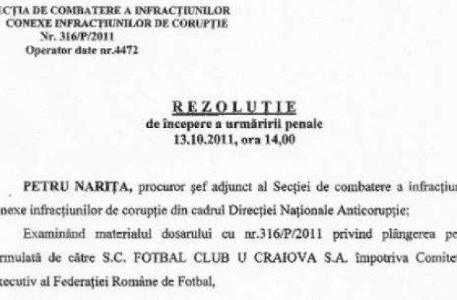 Lista acuzatiilor DNA contra Comitetului Executiv al FRF