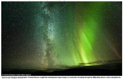 Fotografie inedita: Luminile Nordului, Calea Lactee si un meteorit!