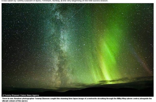 Fotografie inedita: Luminile Nordului, Calea Lactee si un meteorit!