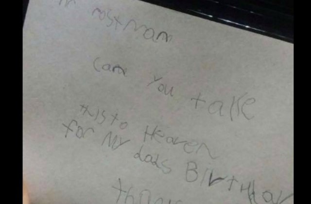 Scrisoarea trimisa de un baietel tatalui sau, in Rai, a primit raspuns de la Posta Regala