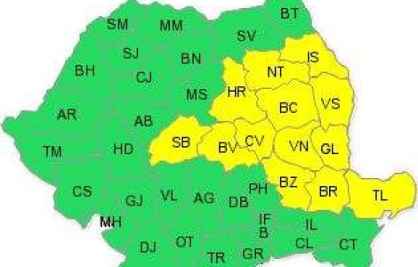 Cod galben de ninsori pentru 13 judete