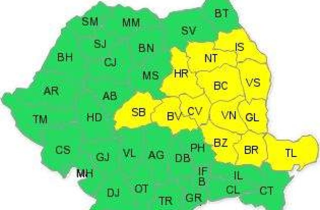 Cod galben de ninsori pentru 13 judete