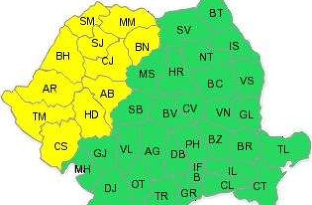Cod galben de ninsori si viscol pentru vestul tarii