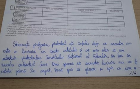 Mesajul unei eleve, la simularea de la BAC 2019: Nu mai vreau sa se faca modificari in timpul anului scolar si sa ma afecteze/ FOTO